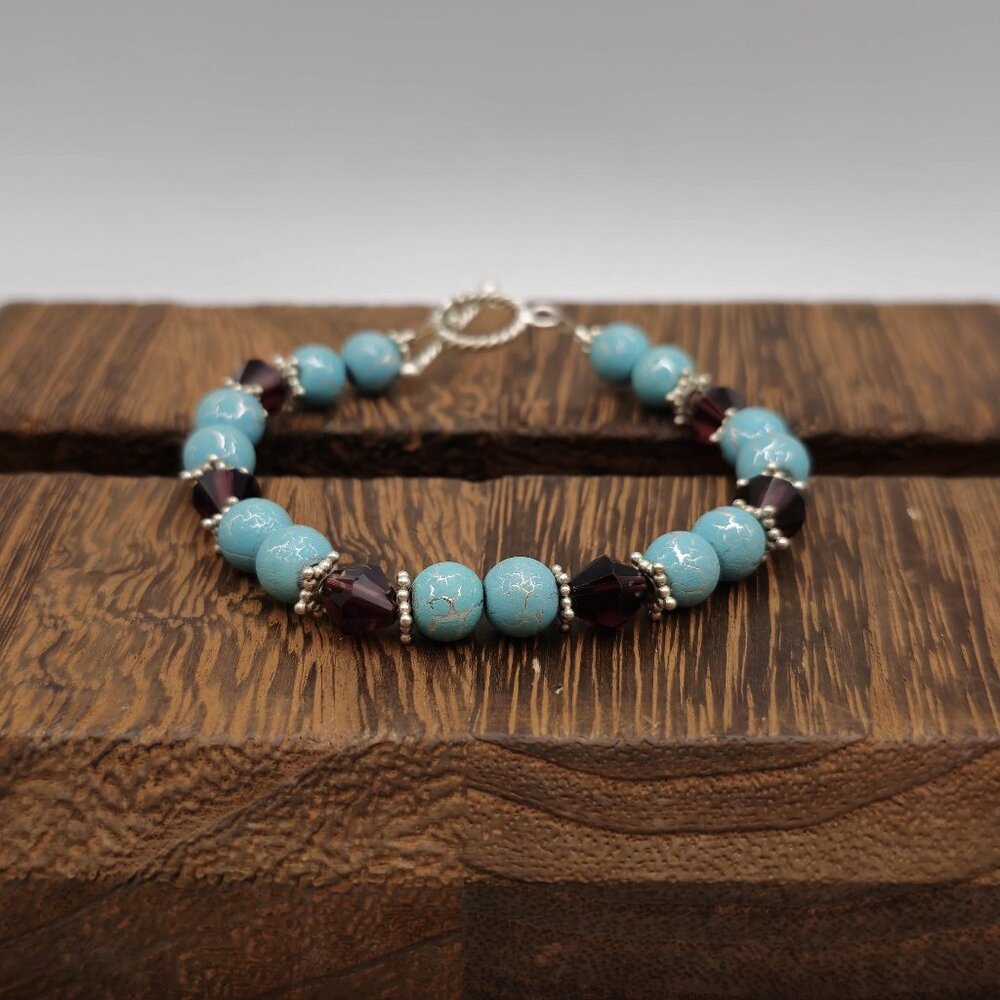 8 Inch Sterling Silver Faux Odd Stones With Crystals Bracelet B251